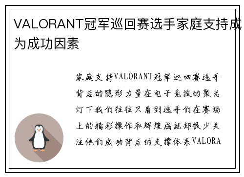 VALORANT冠军巡回赛选手家庭支持成为成功因素
