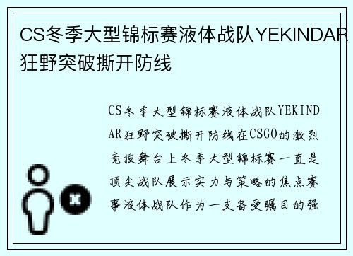 CS冬季大型锦标赛液体战队YEKINDAR狂野突破撕开防线